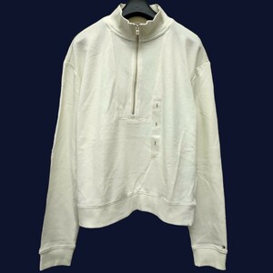 【未使用タグ付き】TOMMY HILFIGER /トミーヒルフィガー メンズ ハーフジップ 長袖リブニット 薄手 アイボリー 春秋服 I-3793