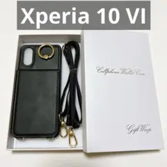 Xperia 10 VI ケース 手帳型 背面 カードケース ショルダー 黒