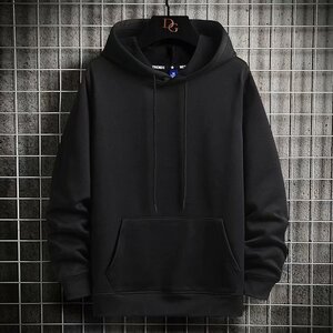 メンズパーカー メンズ パーカー 長袖 クルーネック メンズトップス メンズファッション 無地 春秋服 セール 　ブラック L