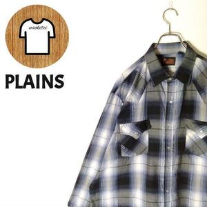 【PLAINS ウエスタンシャツ 2XL オンブレチェック 海外古着 A546　ビッグサイズ 大きいサイズ