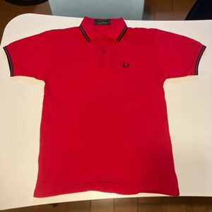 FRED PERRY イングランド製 フレッドペリー ライン 半袖ポロシャツ サイズ38 レッド