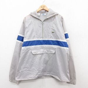 XL/古着 ラコステ LACOSTE IZOD 長袖 ブランド ナイロン ジャケット アノラック パーカー メンズ 90s ワンポイントロゴ グレー 25jan07 中