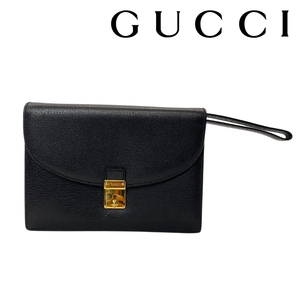 【中古】【非常に良い】GUCCI セカンドバッグ・鞄 ブランド グッチ 鍵付き クラッチ ブラック r-gucci-b-0031-05