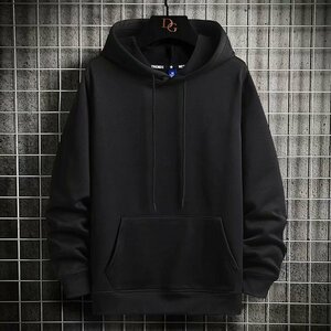 メンズパーカー メンズ パーカー 長袖 クルーネック メンズトップス メンズファッション 無地 春秋服 セール 　ブラック 2XL