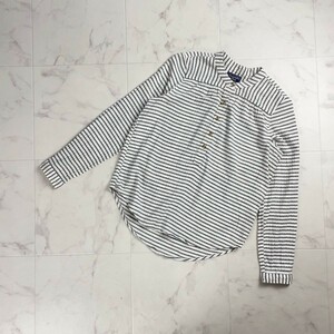 Abercrombie & Fitch アバクロ ノーカラーシャツ バンドカラー トップス ボーダー レディース 白 ホワイト サイズXS*SC691