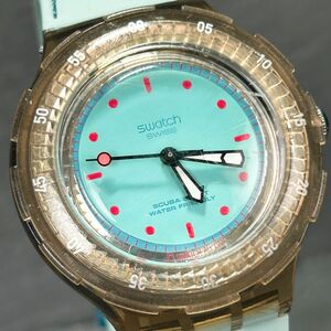 SWATCH スウォッチ SCUBA200 スキューバ AG2000 腕時計 クオーツ アナログ アイスブルー文字盤 回転ベゼル スケルトン 新品電池交換済み