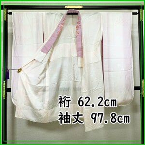 ◆振袖用長襦袢 /裄62.2袖丈97.8/ 刺繍半衿付◆美品 310u26