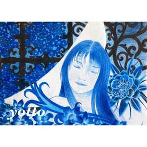 色鉛筆画「 蒼の種〜 月下美人 〜 」Ａ４・額付き◇◆手描き◇原画◆yotto◇