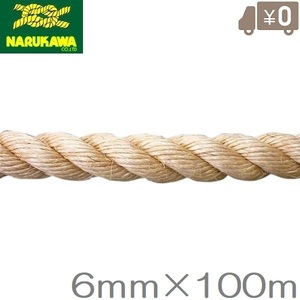 麻ロープ 6mm×100m 麻縄 マニラロープ 染めサイザルロープ 麻紐 生川