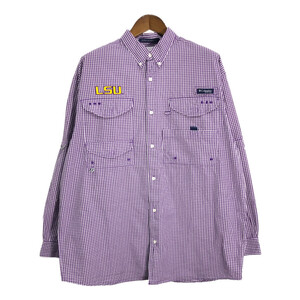 Columbia コロンビア PFG フィッシングシャツ アウトドア チェック パープル (メンズ L) 中古 古着 R7423