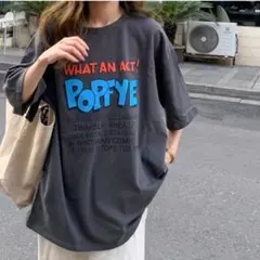 グレー　レディース　Tシャツ　半袖　オーバーサイズ　XL　ロゴ　ロック　アメカジ