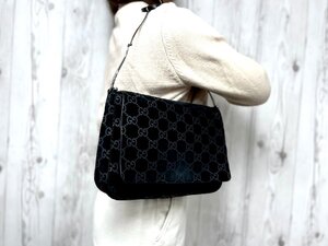 極美品 GUCCI グッチ GG柄 ホースビット ハンドバッグ ショルダーバッグ バッグ スエード 黒 78856