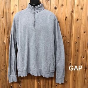 GAP＊ギャップ メンズXL 長袖 スウェット トレーナー ハーフジップ トップス 無地 グレー カジュアル 古着