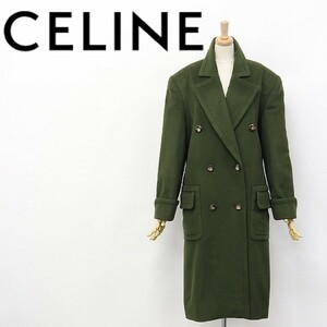 ヴィンテージ◆CELINE/セリーヌ カシミヤ100％ ダブル ロング コート モスグリーン 40