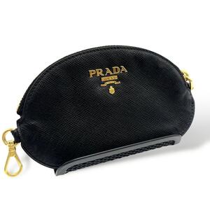 プラダ　コインケース　サフィアーノレザー　キーリング　チャーム　PRADA 小銭入れ　サフィアーノメタル　ブラック　財布　黒　ロゴ　1810