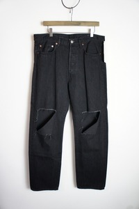 新品22SS UNUSEDアンユーズド KNEE CUT DENIM UW1044 デニム パンツ ジーンズ ダメージ加工 黒1009O★2