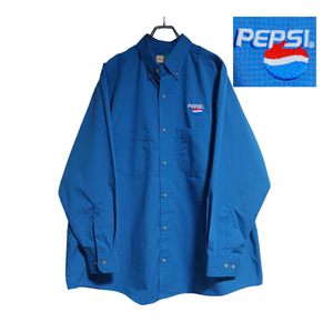 WearGuard 長袖ワークシャツ size XL オーバーサイズ ブルー ゆうパケットポスト可 胸 ロゴ 刺繍 PEPSI 古着 洗濯 プレス済 969