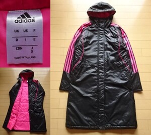 【adidas】中綿入り ベンチコート ブラック×ピンク SIZE:SMALL (アディダス)