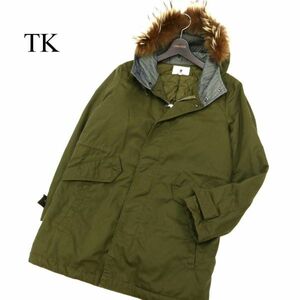 TK タケオキクチ 秋冬 リアル ファー★ 中綿 ジップ モッズコート Sz.2　メンズ 緑カーキ　C3T11650_C#N