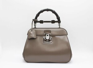 グッチ バンブー レディロック ハンドバッグ 331830 カーフ グレージュ系 GUCCI z24-2552 中古品 z_b