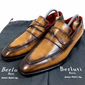 【ベルルッティ】基準内 Berluti 靴 24.5cm カリグラフィ ローファー スリッポン ビジネスシューズ 本革 レザー 男性用 メンズ 伊製 5 1/2