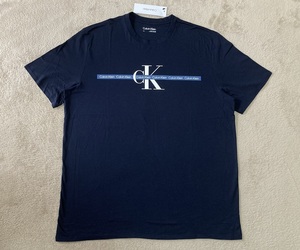 新品未使用！ カルバンクライン メンズ ckロゴ Tシャツ Lサイズ ネイビー/ホワイト 紺白 半袖 カットソー Calvin Klein