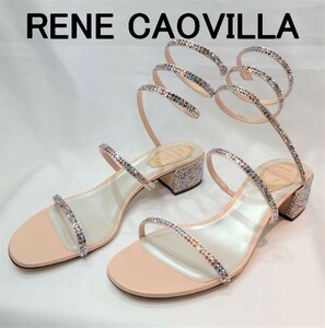 【新品】RENE CAOVILLA　レネカオヴィラ　CLEO スワロフスキー　サンダル　ピンクネージュ　36ハーフ　