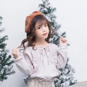 ♪ｍineka♪キッズ無地フリルシャツ 子供服 長袖 ブラウス 普段着 カジュアル おしゃれ リボン 可愛い フォーマル 130cm 908196/7T