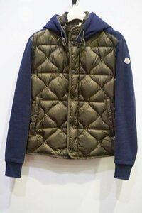 【質Banana】中古 MONCLER/モンクレール Lサイズ MAGLIA CARDIGAN ダウンカーディガン カーキ×ネイビー スウェット フーディー♪