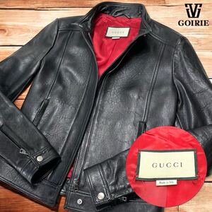 【現行品/極美品】GUCCI グッチ レザージャケット ライダース 高級ラムレザー使用 黒 サイズ36 XSサイズ 5号相当 黒 本革 イタリア製