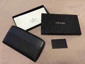 確実正規品 PRADA プラダ 長財布 2M1220 サッフィアノ ネイビー 黒 オーガナイザー