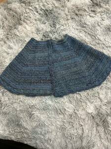 手編み 毛糸 ポンチョ ケープ ブルー系