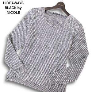 21AW★ HIDEAWAYS BLACK by NICOLE ハイダウェイ ニコル バイアス ジャカード Vネック ニット セーター Sz.48 メンズ グレー　C4T10498_B#L