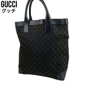 良品　GUCCI グッチ　トートバッグ　GGキャンバス　ブラック　黒　手提げ