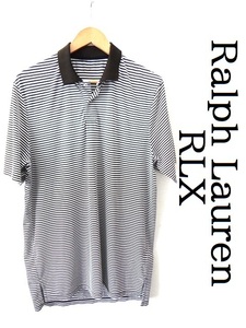 Ralph Lauren：ラルフローレン/RLX/POLO GOLF/速乾 ストレッチ ボーダー柄 ポロシャツ/ホワイト×ブラック/Lsize相当