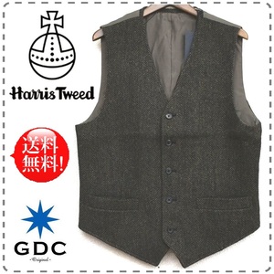 オリーブ メンズ46 Harris Tweed ハリスツイード ベスト GDC ジーディーシー 日本製 セットアップ可 ウール100% 本州送料無料 A588