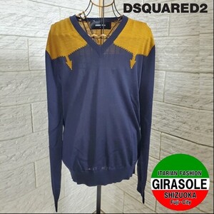 新品 未使用 正規品 DSQUARED2 サマーセーター 長袖 マスタード ネイビー バイカラー ディースクエアード Vネック セーター