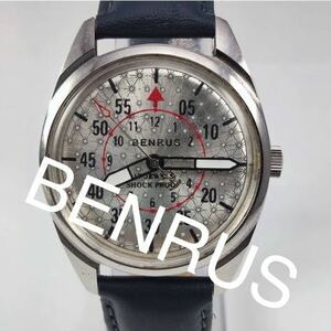 ヴィンテージ　ベンラス BENRUS シルバーダイヤル手巻きメンズ腕時計　17jewels 1980から1989年スイス製 再生品