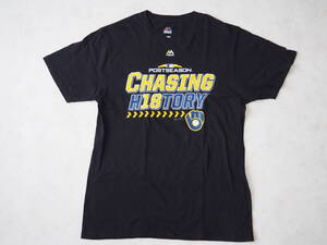 ☆送料無料☆ Majestic USA直輸入 古着 半袖 MILWAUKEE BREWERS ミルウォーキー・ブルワーズ Tシャツ メンズ M ブラック トップス 中古