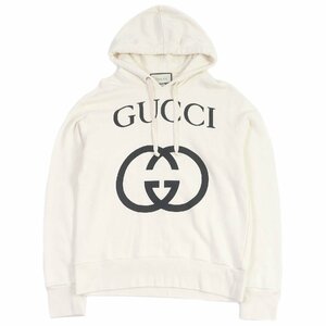 美品□GUCCI グッチ 475374 インターロッキングG ロゴプリント プルオーバー フーディー パーカー アイボリー XS イタリア製 正規品