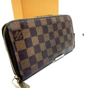 極美品 Louis Vuitton ルイヴィトン ダミエ エベヌ ジッピーウォレット 長財布 N41661/CR0132 ラウンドジップ ロングウォレット 金具