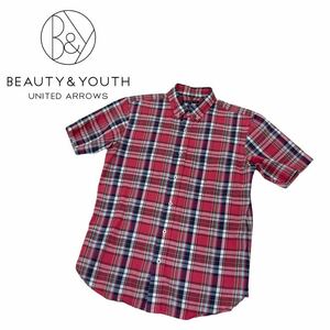 b83 BEAUTY&YOUTH UNITED ARROWS ビューティアンドユース ユナイテッドアローズ 半袖シャツ トップス ボタンダウン 赤系 メンズ サイズM