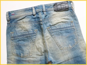 即決★DIESEL イタリア製 WASH 0822C KRAYVER ユーズド加工 デニム パンツ ジーンズ ディーゼル スリム ブルー メンズ W28 紙パッチ