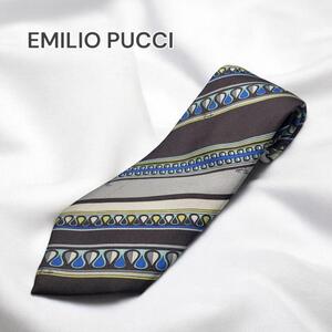 【1点限り】EMILIO PUCCI ネクタイ 絹 シルク 総柄 ブラウン