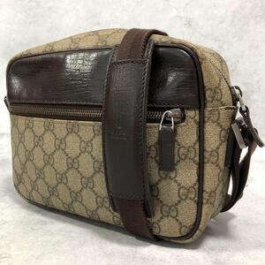 1円【極美品】GUCCI グッチ GGスプリーム ショルダーバッグ カメラバッグ クロスボディ 斜めがけ PVC レザー ベージュ ブラウン メンズ