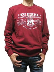 新品 直輸入 DIESEL ディーゼル ロゴプリント トレーナー ボルドー XXLサイズ S-GINN-L2 A03566 0JFAV