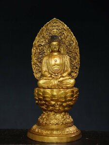 ◆古寳堂◆明 宣德年製款 銅製 塗金 釋迦牟尼像 仏教古美術 供養品 極細工 古置物 古擺件 中国古美術 時代物 古董品