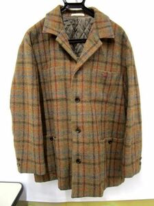 11178R◎PAPAS パパス Harris Tweed ハリスツイード ピュアウール ジャケット コート メンズM 茶系 チェック◎中古