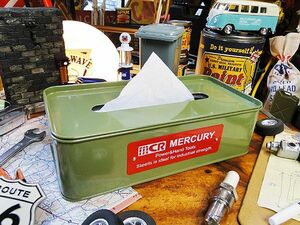 マーキュリー　ティッシュケース　（カーキ）　■　アメリカン雑貨　アメリカ雑貨　MERCURY　男前　生活雑貨　ティッシュボックス