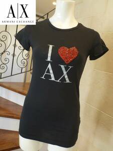 美品 A|X ARMANI EXCHANGE｜アルマーニ エクスチェンジ★黒　ビジュー　ロゴ　半袖Tシャツ　XS